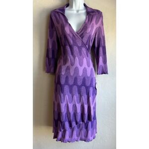 Vintage Y2K Damoda Purple Wrap Dress M Mod Psychedelic Retro Wave 70s Inspired